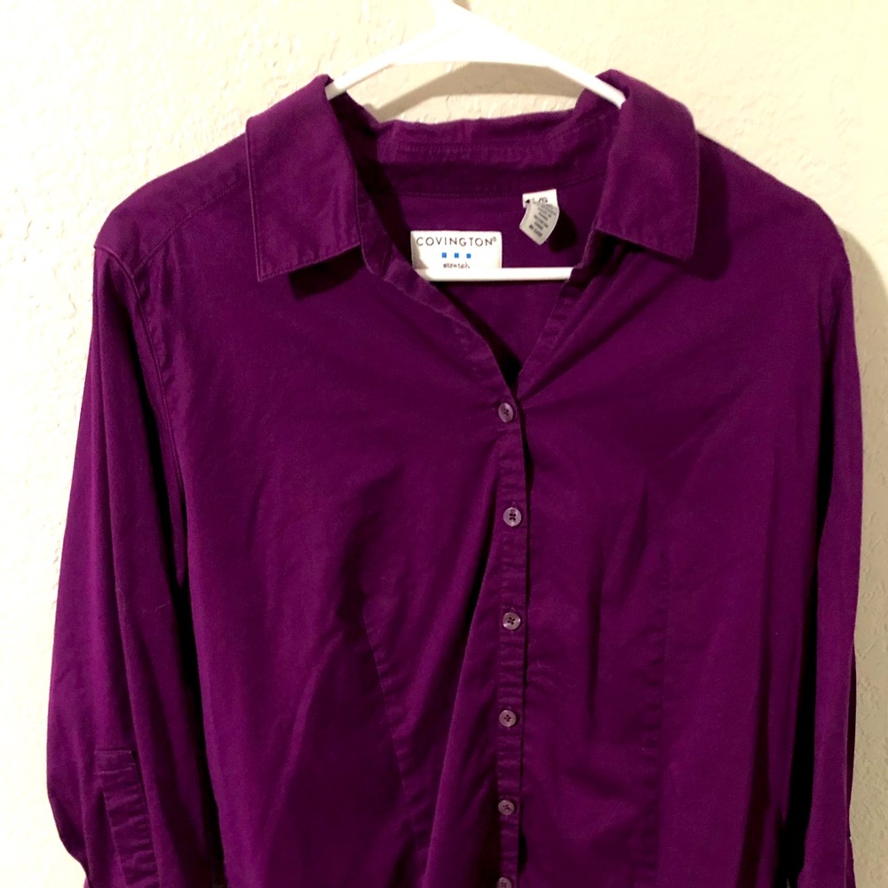 Deep purple slight v-neck button up